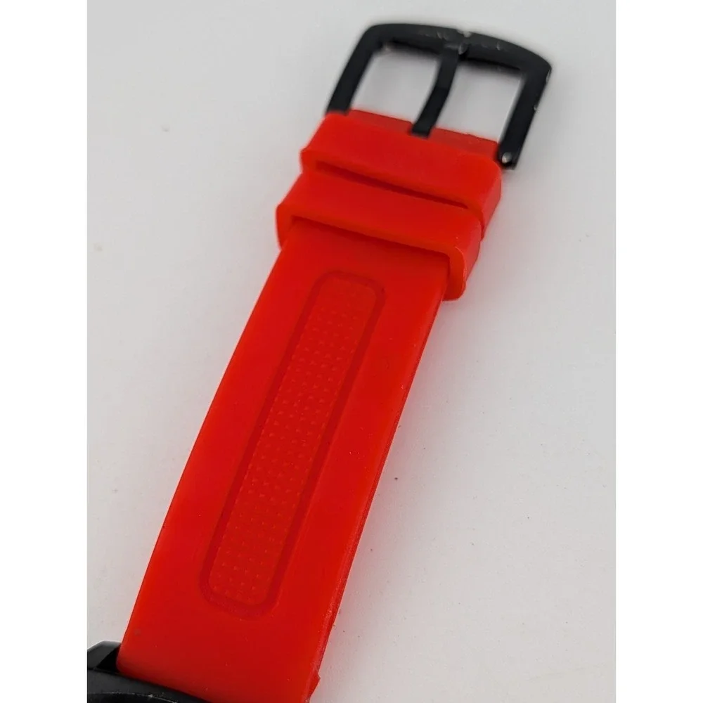 Tecno Sport Watch Men 52mm Case Red Silicone Band- New Battery